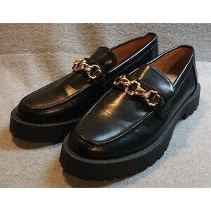 Sam & Libby Chunky Remi Platform Loafer Gold Tone Chain Y2K 90s Style Size 9.5